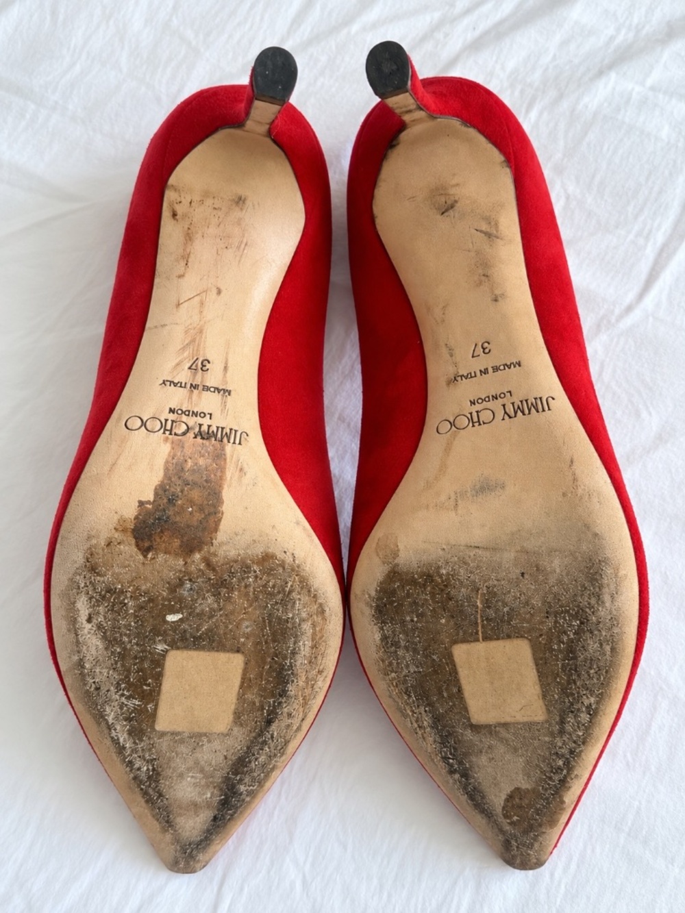 Jimmy Choo Red Suede Pointed Toe Pumps Heels Size 37 + Dust bag - Picture 5 of 7